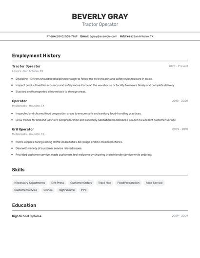 Tractor Operator Resume