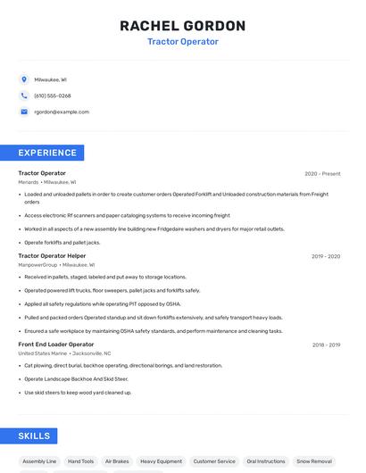 Tractor Operator Resume