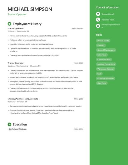 Tractor Operator Resume