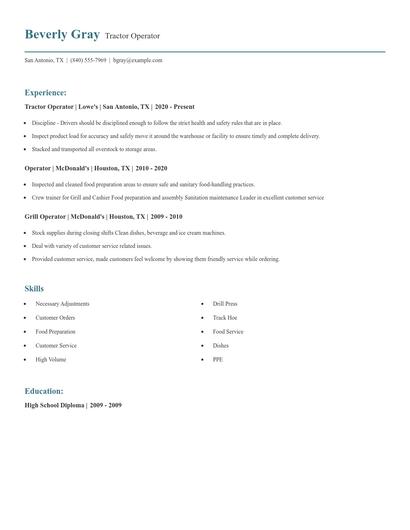 Tractor Operator Resume