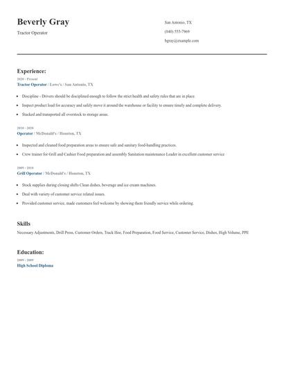 Tractor Operator Resume