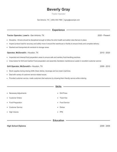 Tractor Operator Resume