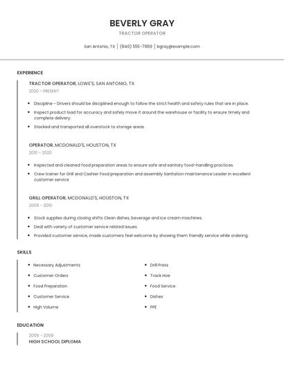 Tractor Operator Resume