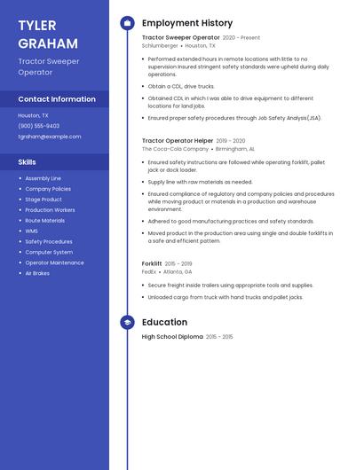 Tractor Sweeper Operator Resume