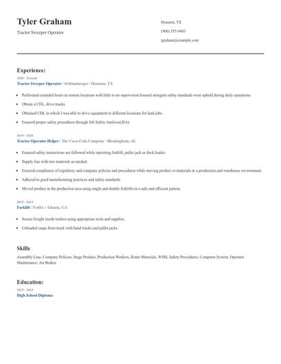 Tractor Sweeper Operator Resume