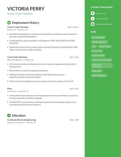 Tractor Trailer Mechanic Resume