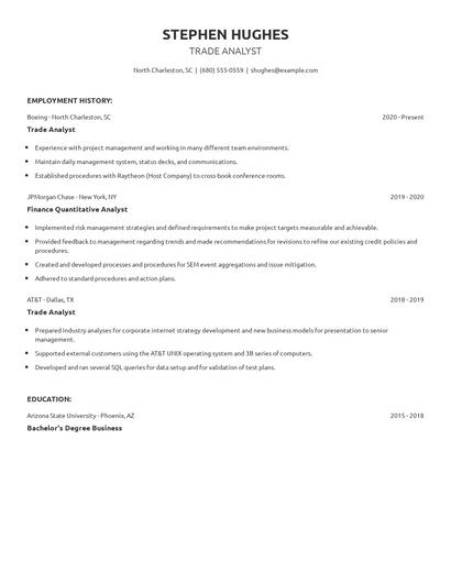 Trade Analyst Resume