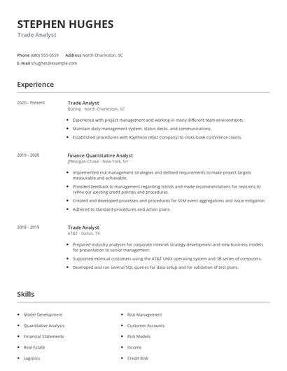 Trade Analyst Resume