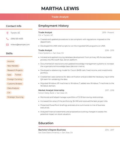 Trade Analyst Resume