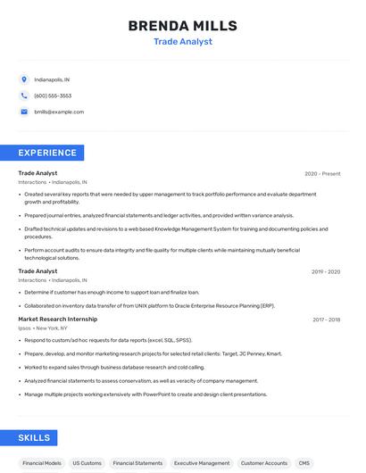 Trade Analyst Resume