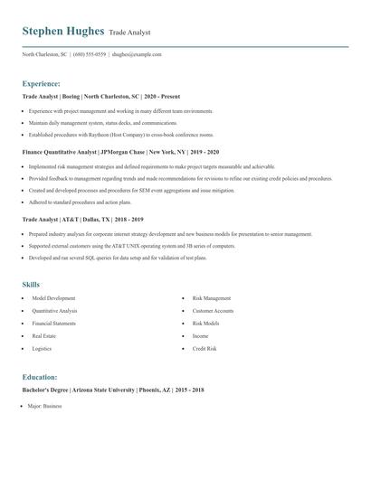 Trade Analyst Resume