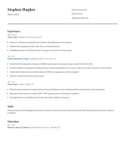 Trade Analyst Resume