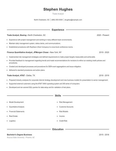 Trade Analyst Resume