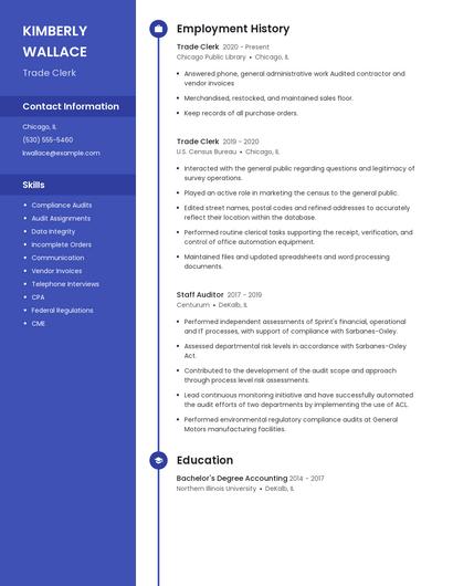 Trade Clerk Resume
