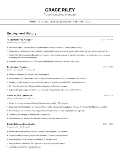 Trade Marketing Manager Resume
