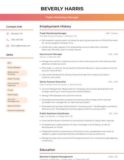 Trade Marketing Manager Resume