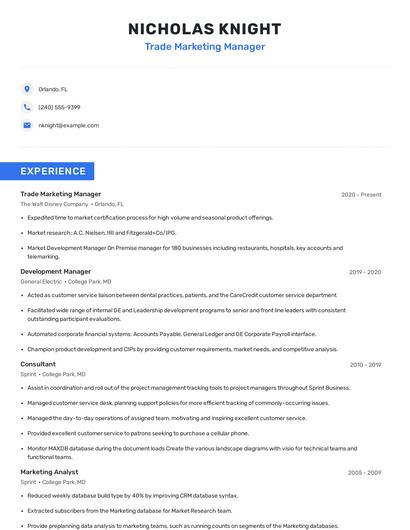Trade Marketing Manager Resume