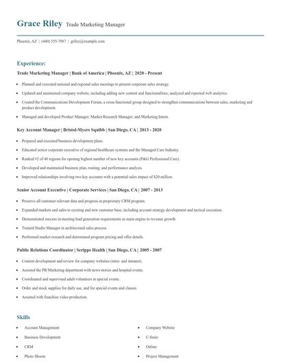 Trade Marketing Manager Resume