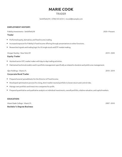 Trader Resume
