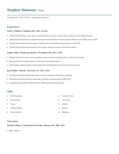 Trader Resume