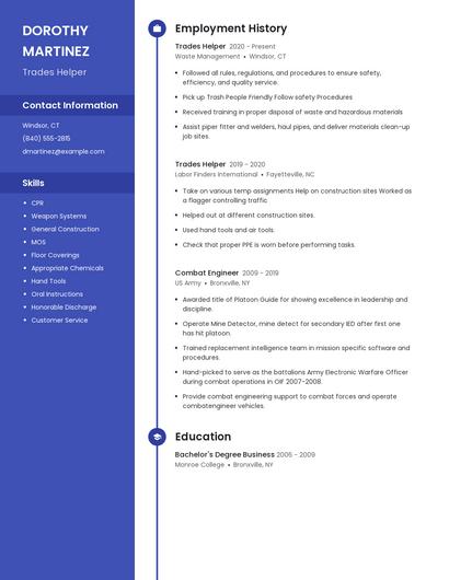 Trades Helper Resume