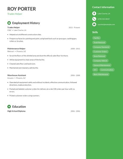 Trades Helper Resume