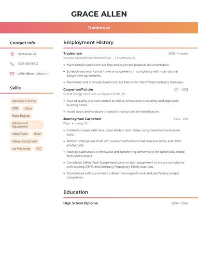 Tradesman Resume