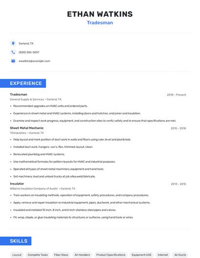 Tradesman Resume