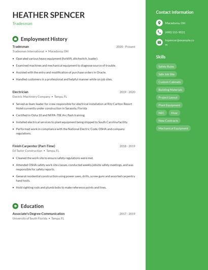 Tradesman Resume