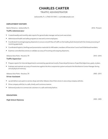 Traffic Administrator Resume