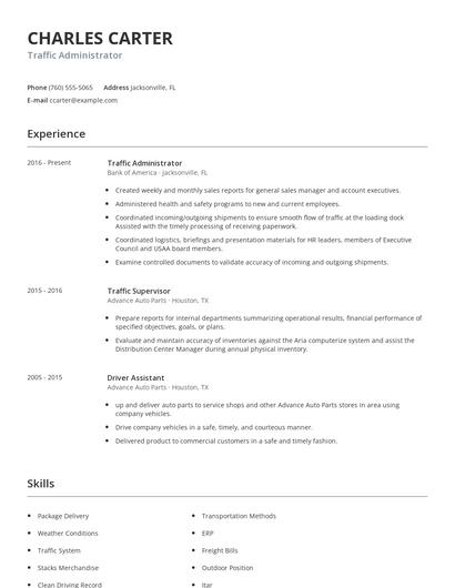 Traffic Administrator Resume