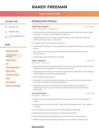 Traffic Administrator Resume