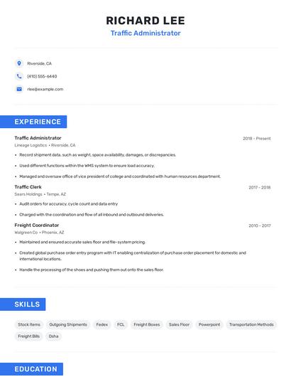 Traffic Administrator Resume