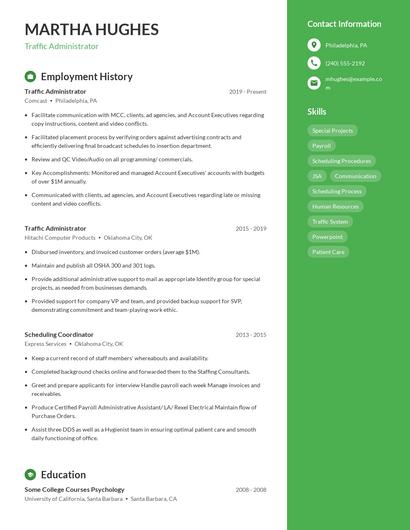 Traffic Administrator Resume