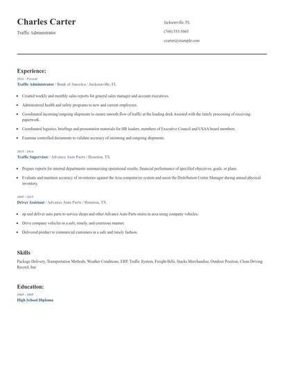 Traffic Administrator Resume