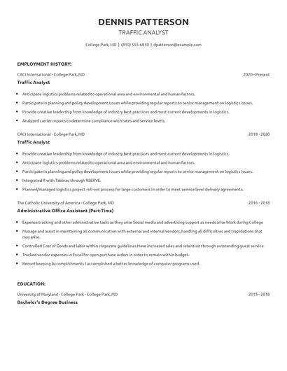 Traffic Analyst Resume