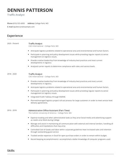 Traffic Analyst Resume