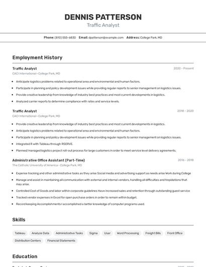 Traffic Analyst Resume