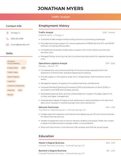 Traffic Analyst Resume