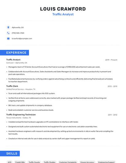 Traffic Analyst Resume