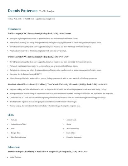 Traffic Analyst Resume