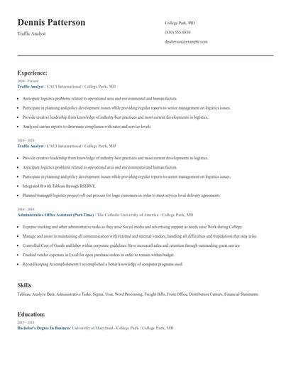 Traffic Analyst Resume