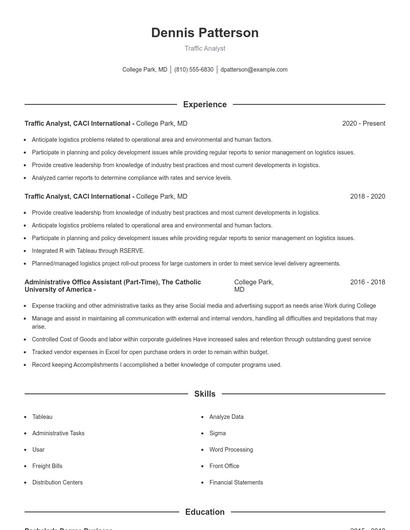 Traffic Analyst Resume