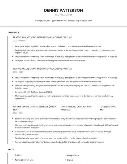 Traffic Analyst Resume