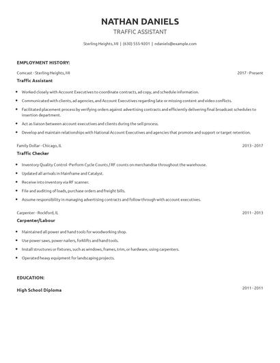 Traffic Assistant Resume