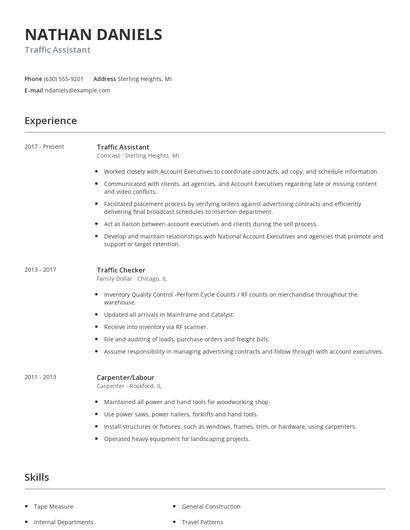 Traffic Assistant Resume