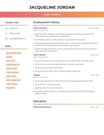 Traffic Assistant Resume