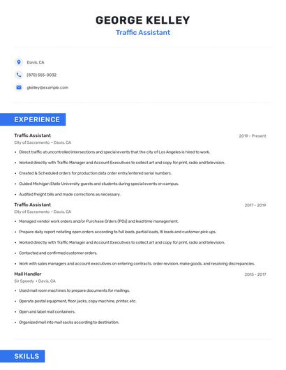 Traffic Assistant Resume