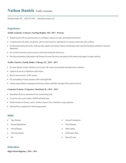 Traffic Assistant Resume