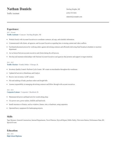 Traffic Assistant Resume